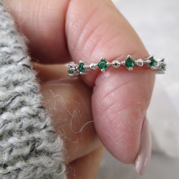 EMERALD 925 Sterling Silver Thin Eternity Band>Wedding, Birthstone, Non Tarnish - Picture 1 of 5